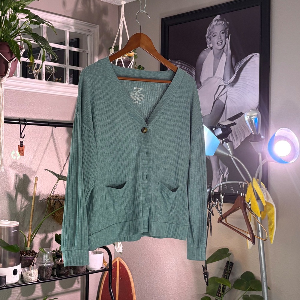 Joyspun Green Ribbed Button Front Cardigan Womens Small